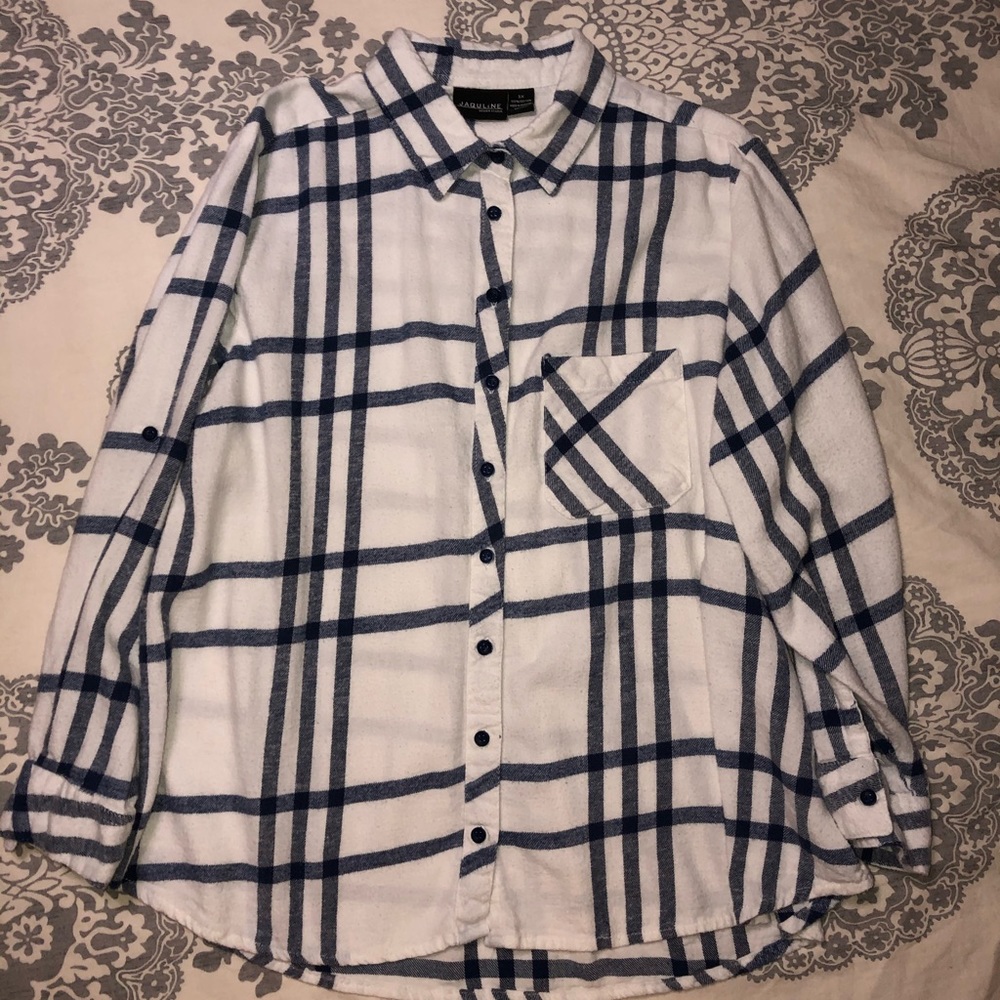 Jacquline blue & white plaid button down